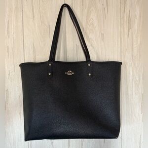 Coach City Tote Reversible Black and Signature Logo Leather Tote with pouch